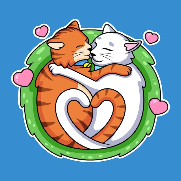 Desenhos animados de gato casal doce com amor. Ilustração do ícone do animal