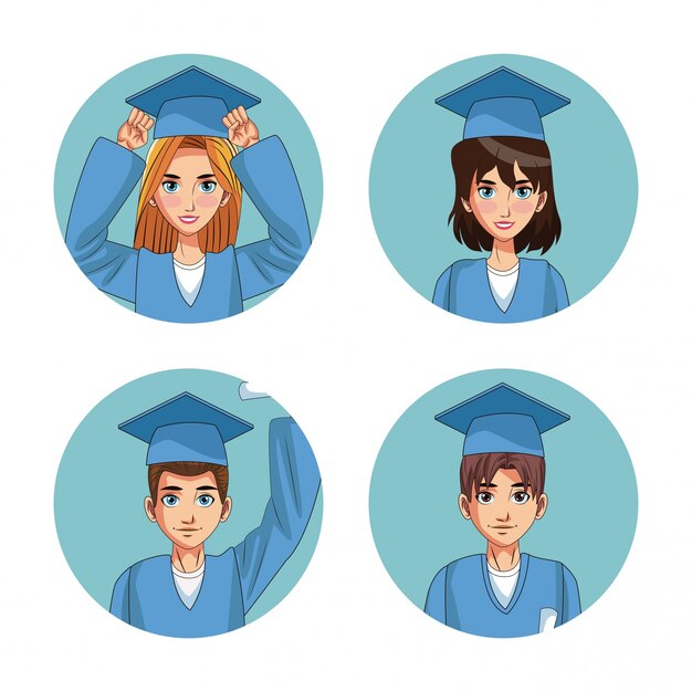 Desenhos animados de jovens estudantes