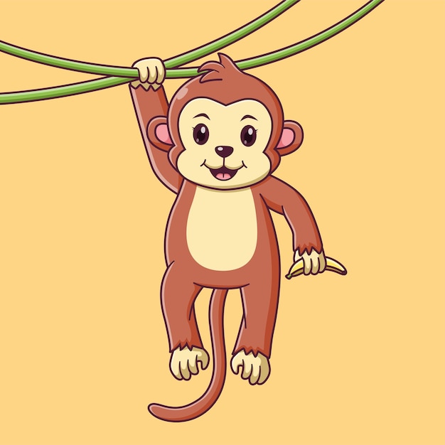 Desenhos animados de macaco bonito pendurado no galho. conceito de ícone de macaco