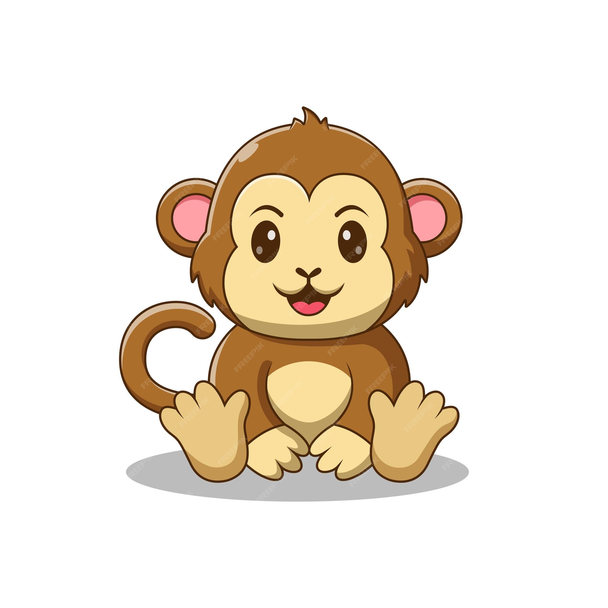 Bonito Bebê Macaco Desenho Animado Em Pé Royalty Free SVG