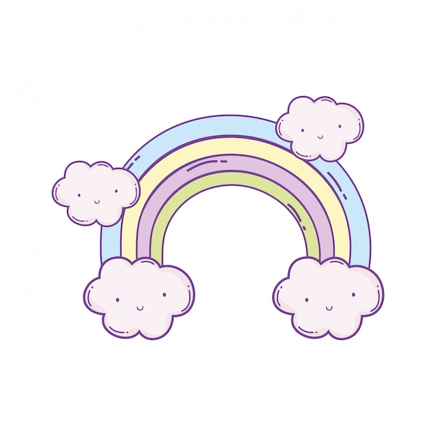 Desenhos animados de nuvem e arco-íris