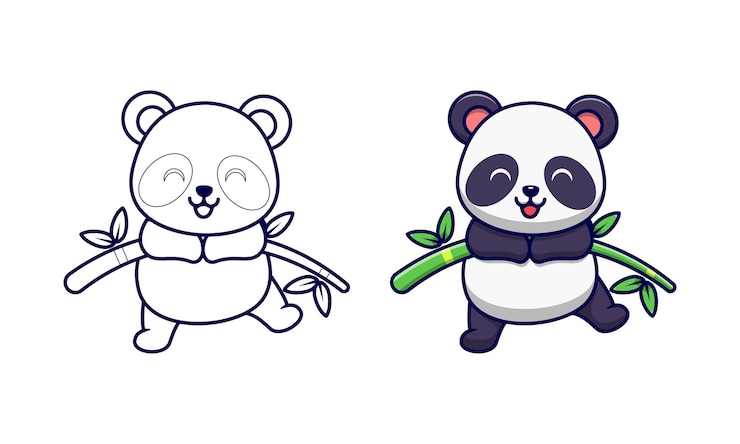 Vetor desenhos animados de panda em bambu para colorir para crianças