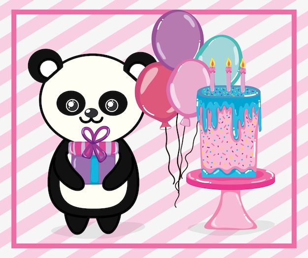 Desenhos animados de panda feliz aniversário