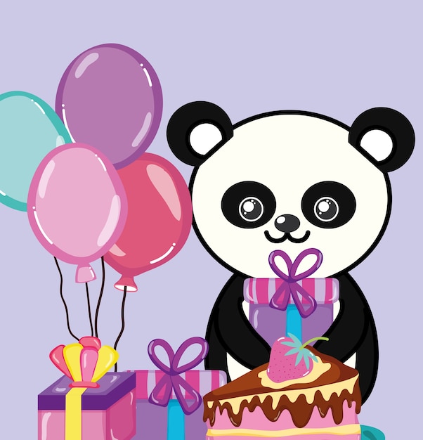 Vetor desenhos animados de panda feliz aniversário