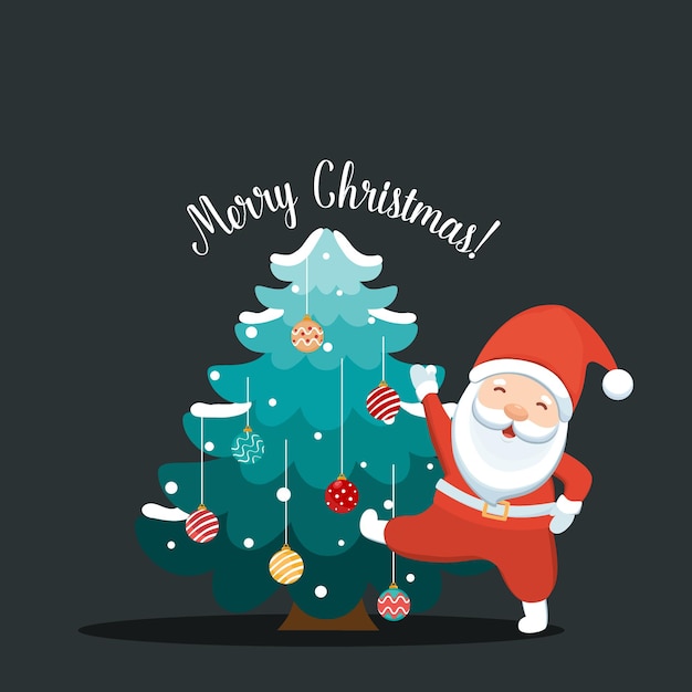 Desenhos animados de papai noel de natal feliz natal e feliz ano novo cartão de ilustração vetorial