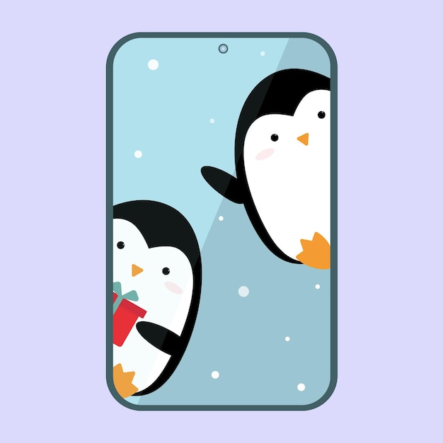 Desenhos animados de pinguins em smartphone