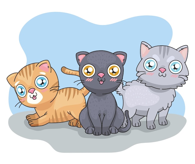 três gatos bonitos dos desenhos animados. projetar, imprimir. ilustração  vetorial isolada no fundo branco 9262247 Vetor no Vecteezy