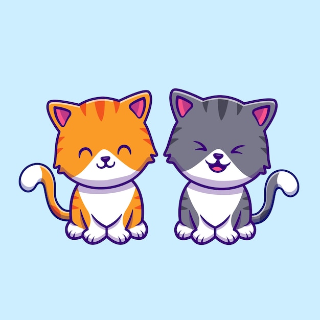 Desenhos animados de um casal de gatos fofos