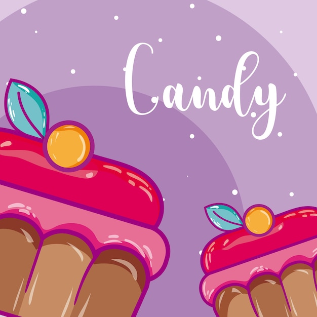 Vetor desenhos animados deliciosos cupcakes sobremesas