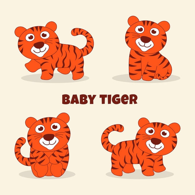 Desenhos animados desenhados à mão - coleções de tigres bebês fofos