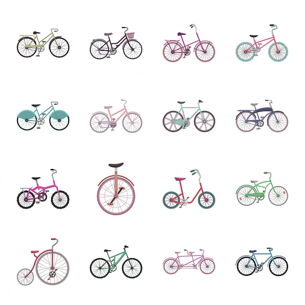 Desenhos animados diferentes bicicleta definir ícone. bicicleta de ilustração. desenhos animados isolados definir ícone bicicleta diferente.