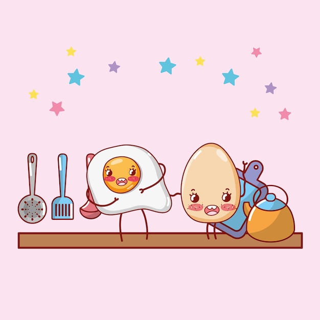 Vetor desenhos animados do kawaii dos desenhos animados da prateleira da cozinha