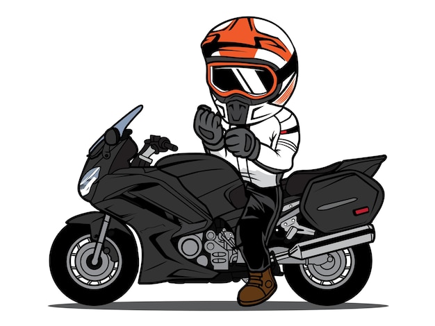 Vetor desenhos animados do motociclista em turnê de moto