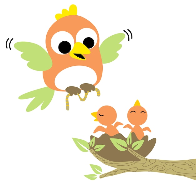 Desenhos animados do vetor da família dos pássaros