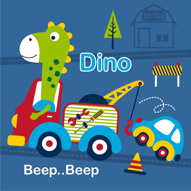 desenhos animados engraçados do caminhão de dino e de reboque
