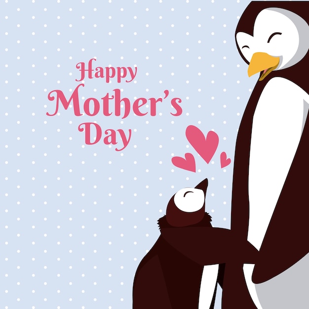 Desenhos animados feliz do pinguim do dia das mães