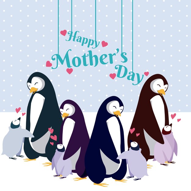 Desenhos animados feliz do pinguim do dia das mães