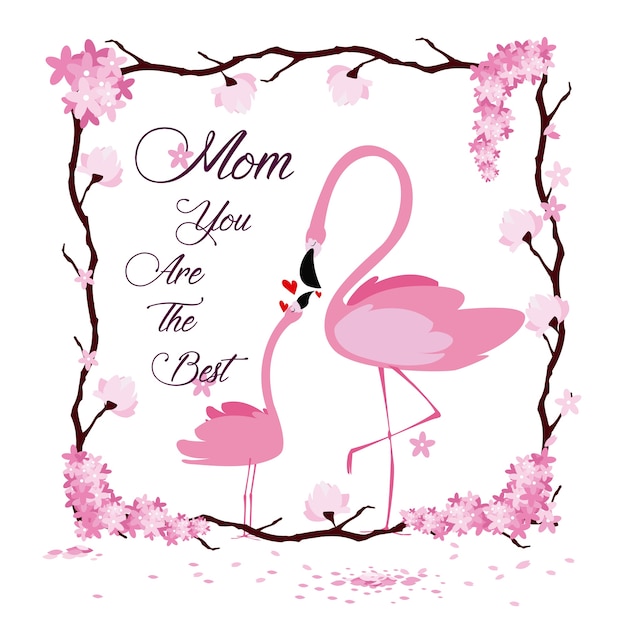 Desenhos animados felizes do flamingo do dia das mães