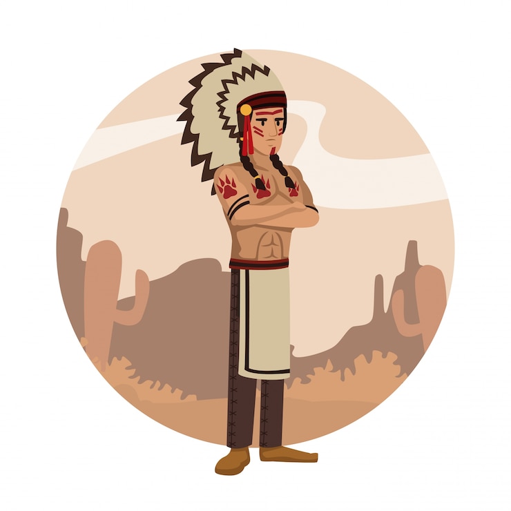 Vetor desenhos animados indígenas indianos no ícone redondo