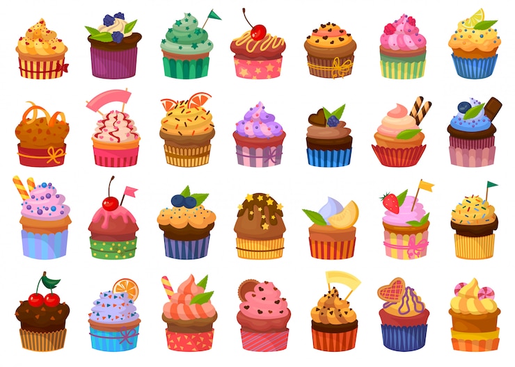 Vetor desenhos animados isolados cupcake definir ícone. bolinho de ilustração.