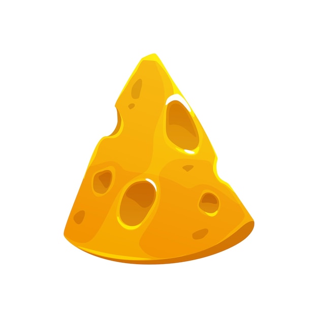 Desenhos animados isolados queijo cheddar produto lácteo ícone plano de vetor de comida de queijo amarelo caroço ou pedaço de maasdam ou queijo holandês e suíço com cozinha gourmet de buracos e ingrediente de cozimento ou sanduíche