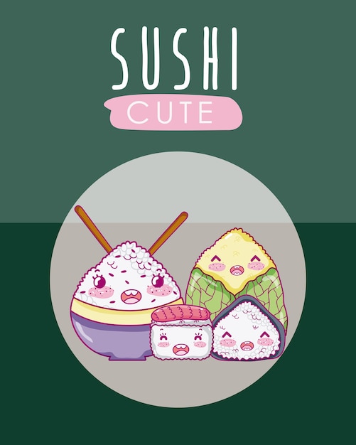 Desenhos animados japoneses bonitos do kawaii da comida