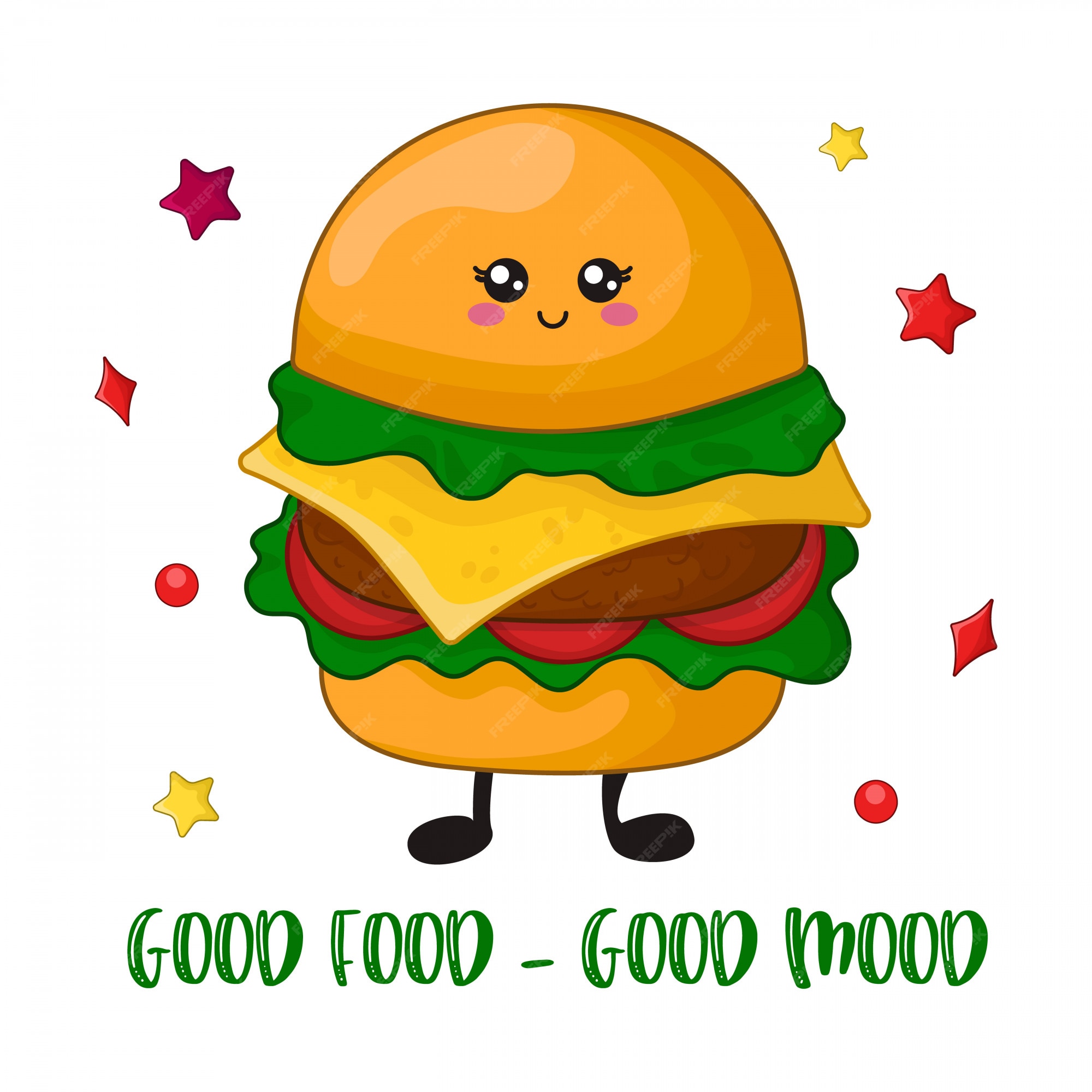 Kawaii desenho animado hambúrguer fast food imagem vetorial de