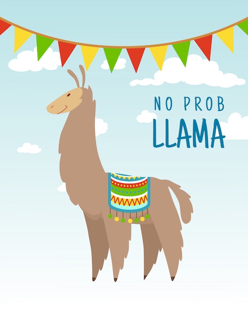 Desenhos animados legal doodle alpaca letras citação com sem prob lhama