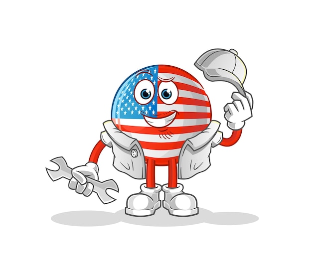 Desenhos animados mecânicos da bandeira americana. vetor de mascote de desenho animado