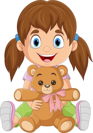 menina dos desenhos animados brincando de médico com brinquedo de ursinho  de pelúcia e estetoscópio 7153143 Vetor no Vecteezy