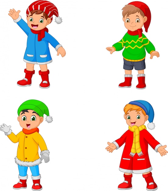 Desenhos animados menino vestindo roupas de inverno