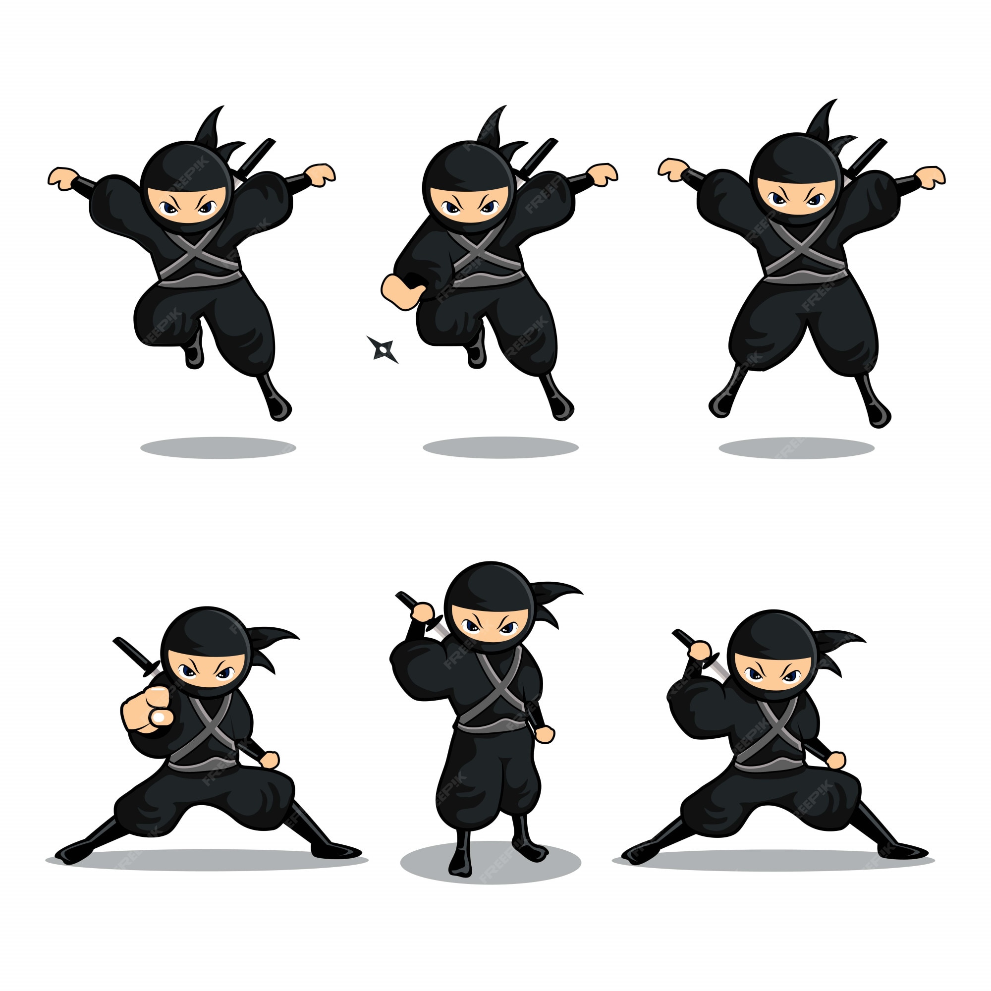 Ninja De Desenho Animado Bonito Atacando Com Espada Ilustração do Vetor -  Ilustração de preto, cartoon: 159227691