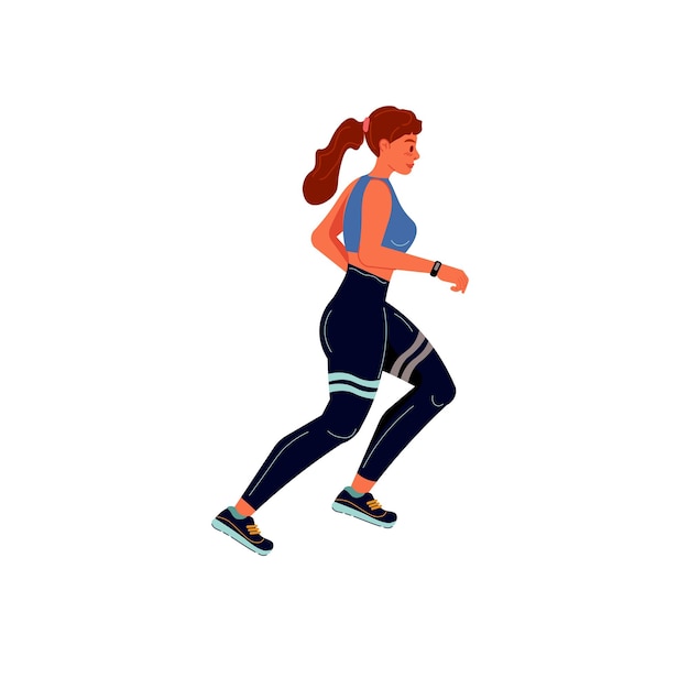 Desenhos animados planos executando personagens de mulher esportiva conceito de ilustração vetorial de estilo de vida saudável