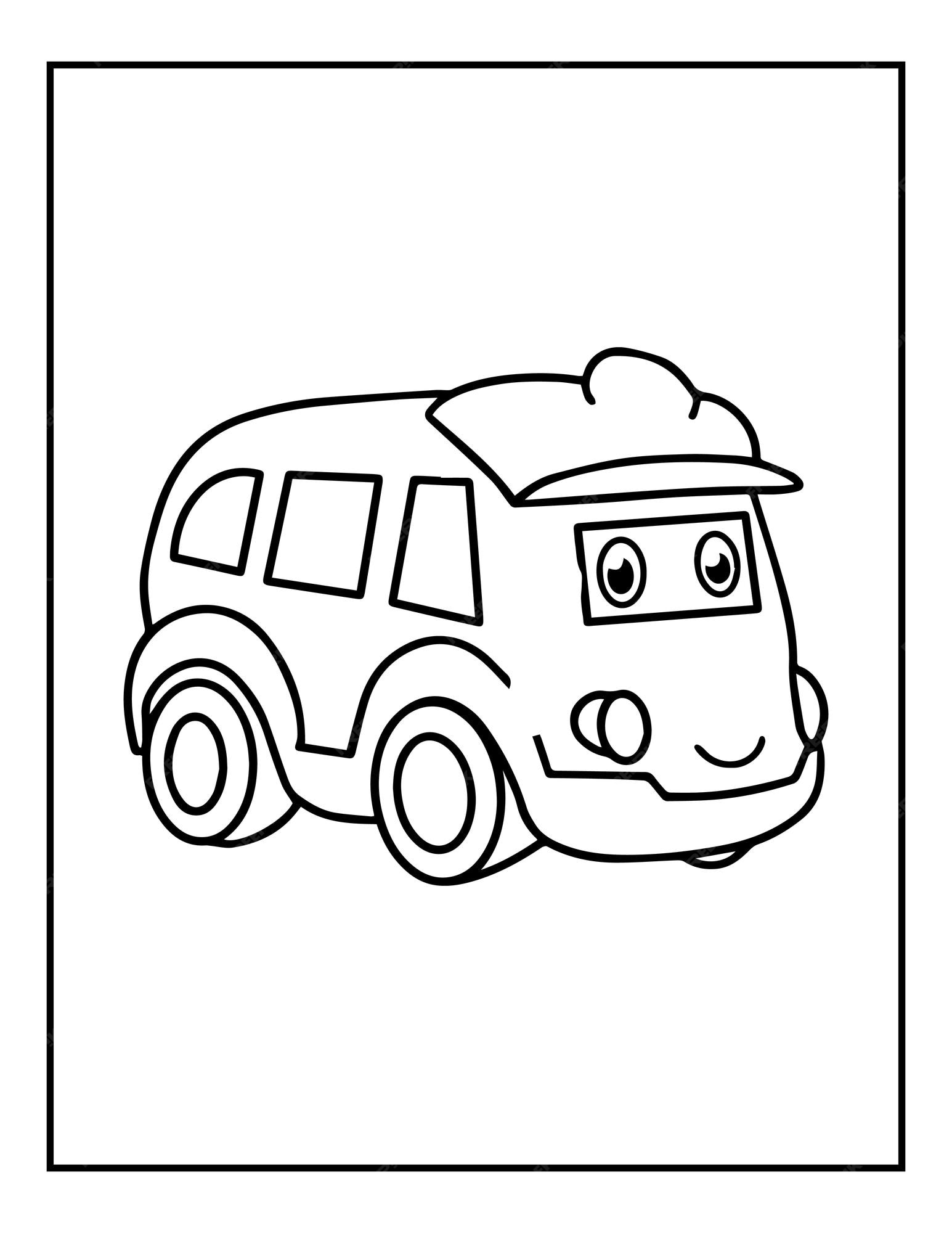 Desenhos bonitos em preto e branco para colorir carros para crianças