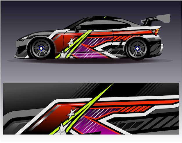 Vetor desenhos de adesivos de embalagem de carros de corrida background de corrida e esporte abstrato para livraria de carro ou diário