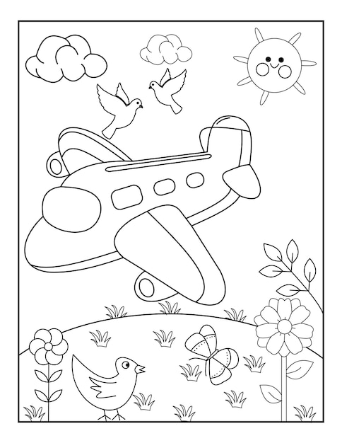 desenhos de avião para colorir com cenário incrível