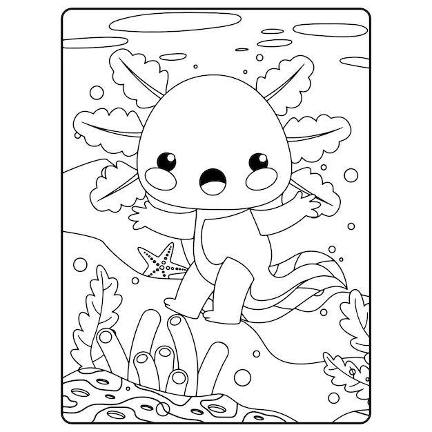 Vetor desenhos de axolotl para colorir para crianças