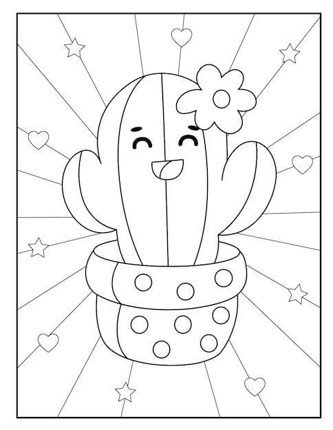 Desenho de cacto kawaii fofo para colorir · Creative Fabrica