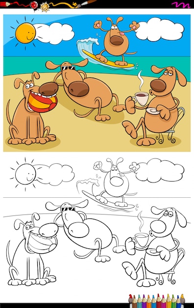 Desenhos de cães no grupo de férias para colorir