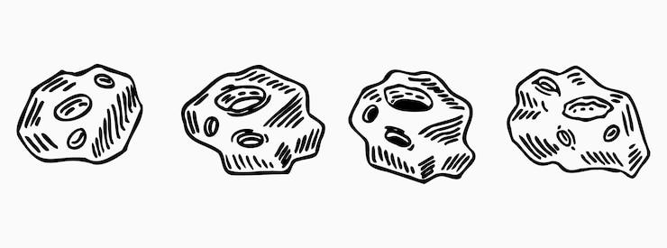 Vetor desenhos de contorno sem tema de espaço de asteróides de fundo