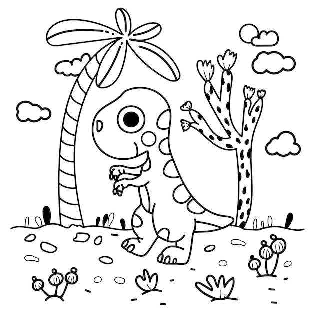 Desenhos de dino para colorir. páginas de livros de colorir de animais para adultos.