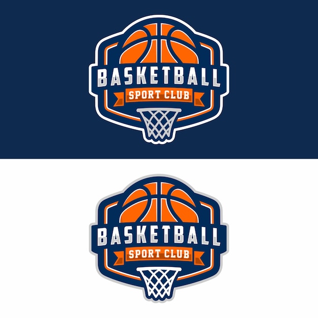 Desenhos de emblema do logotipo do clube de basquete com ilustração vetorial de distintivo de esporte de bola