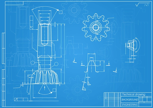 Vetor desenhos de engenharia mecânica em fundo azul ferramentas de toque perfurador desenho técnico capa projeto ilustração vetorial