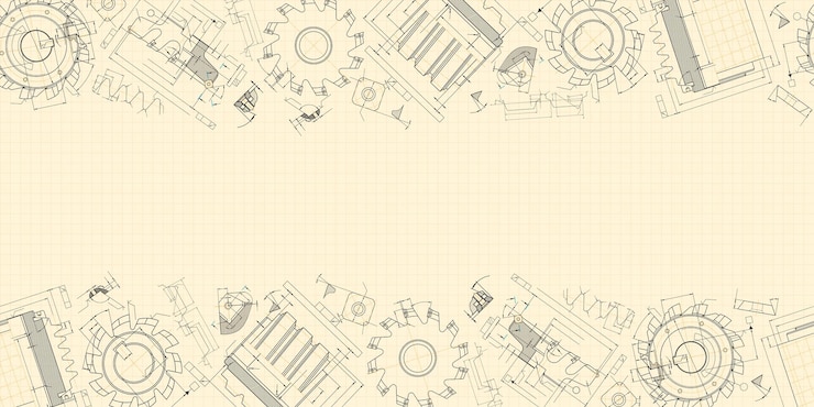 Desenhos de engenharia mecânica em fundo claro Ferramentas de corte cortador de fresagem Desenho técnico Projeto de capa Desenho horizontal sem costura Ilustração vetorial