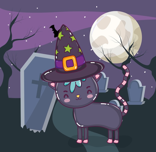 Desenhos de gato fofo de Halloween