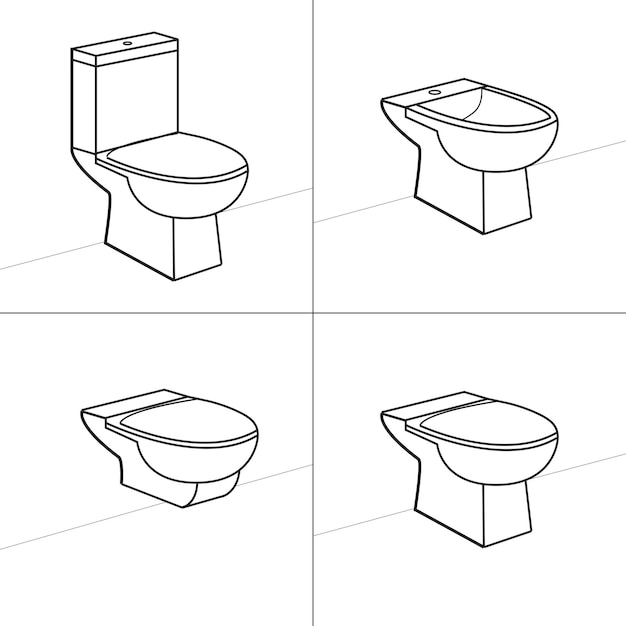 Desenhos de linha de louças sanitárias