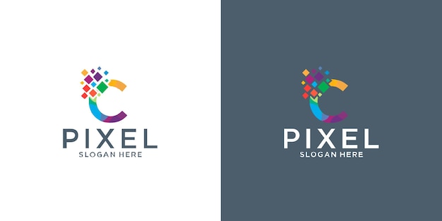 Desenhos de logotipo de pixel da letra c