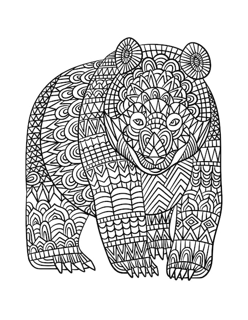 Desenhos de mandala de urso para colorir para adultos