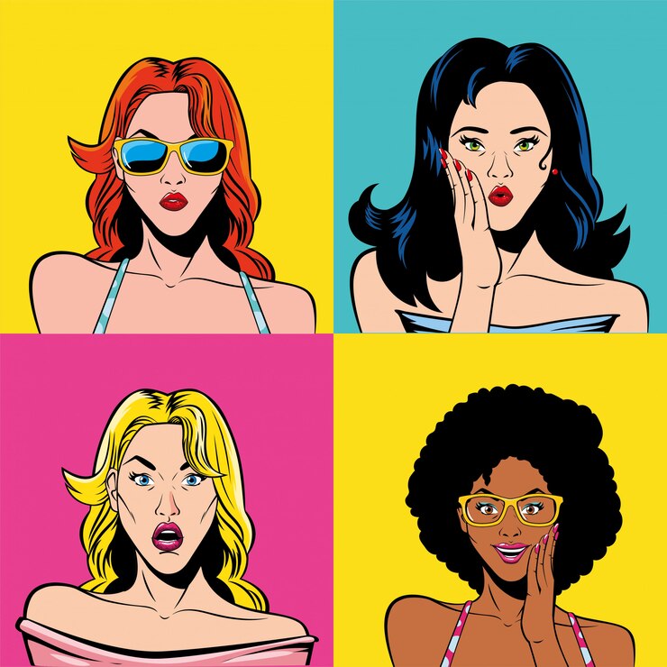 Vetor desenhos de mulheres retrô dentro do vetor de quadros