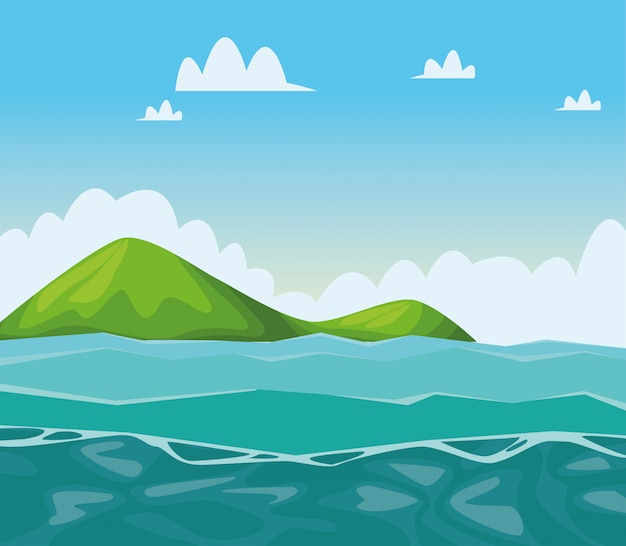 Desenhos de paisagem de mar e montanhas